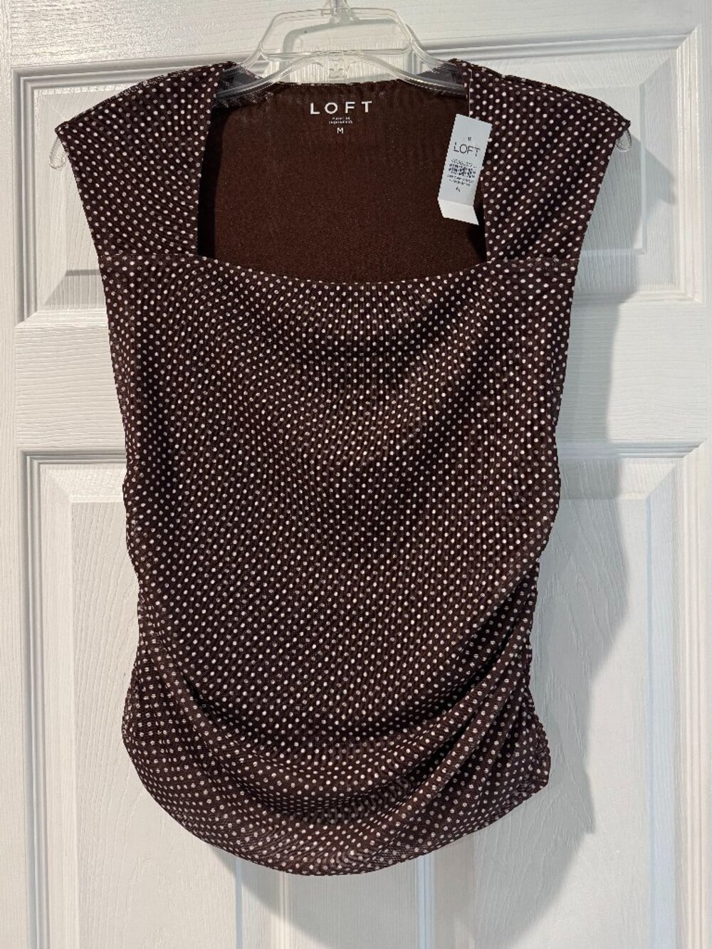 LOFT Pindot Mesh Ruched Square Neck Top